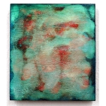 Cosmic Grün auf Rot 2023 Pigment, Acryl, Holz 20 x 17,8 cm