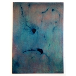 Kupfer, cosmic blau und grün - 2023 - Pigment, Acryl, Nessel 70 x 50 cm